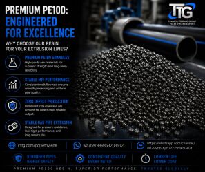 Premium PE100 resin granules for high-performance pipe extrusion by TTG.